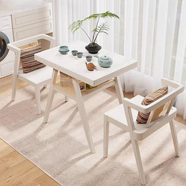 Contemporary Scandinavian Rectangular Tabletop Rubberwood Faux Rattan Coffee Table 1-Shelf For Living Room