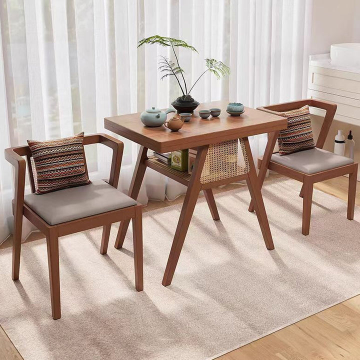 Contemporary Scandinavian Rectangular Tabletop Rubberwood Faux Rattan Coffee Table 1-Shelf For Living Room
