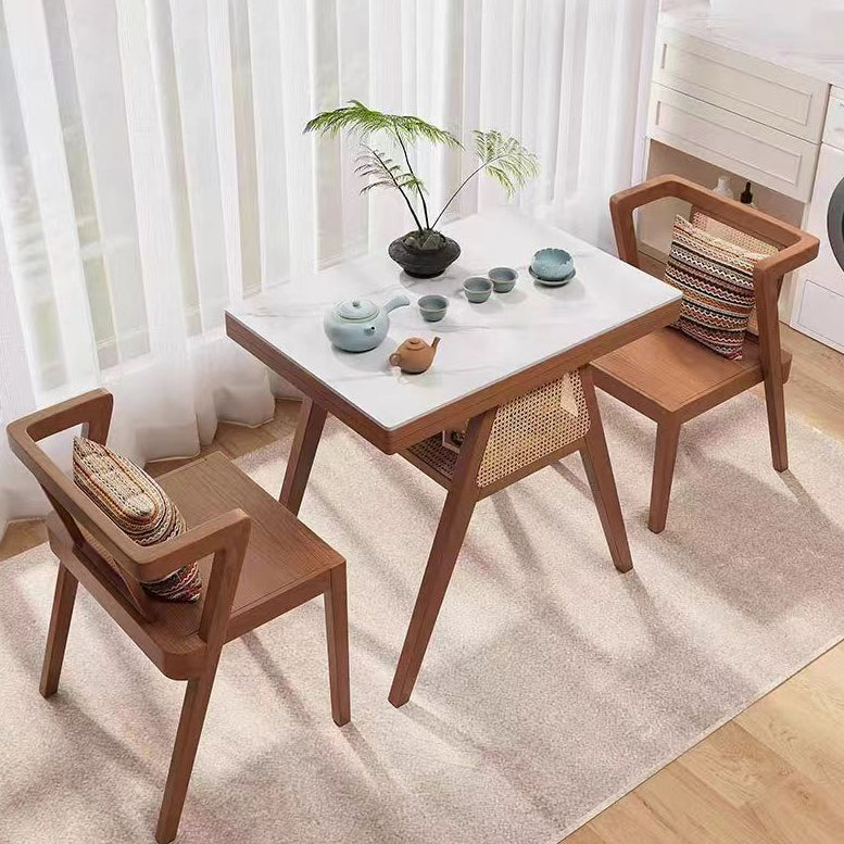 Contemporary Scandinavian Rectangular Tabletop Rubberwood Faux Rattan Coffee Table 1-Shelf For Living Room