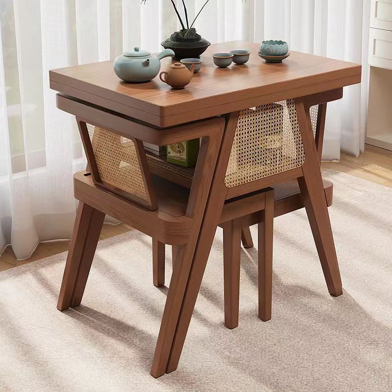 Contemporary Scandinavian Rectangular Tabletop Rubberwood Faux Rattan Coffee Table 1-Shelf For Living Room