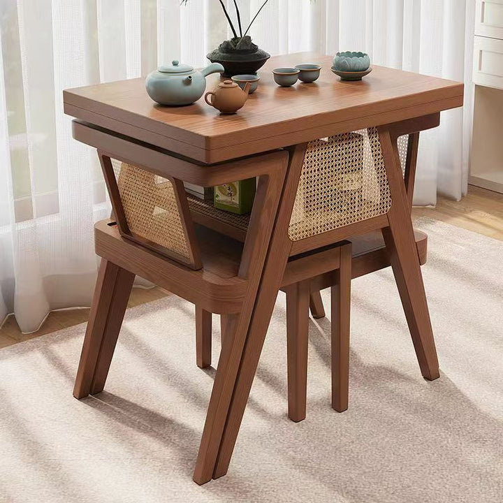 Contemporary Scandinavian Rectangular Tabletop Rubberwood Faux Rattan Coffee Table 1-Shelf For Living Room