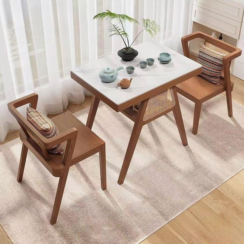 Contemporary Scandinavian Rectangular Tabletop Rubberwood Faux Rattan Coffee Table 1-Shelf For Living Room