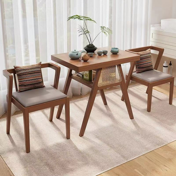 Contemporary Scandinavian Rectangular Tabletop Rubberwood Faux Rattan Coffee Table 1-Shelf For Living Room