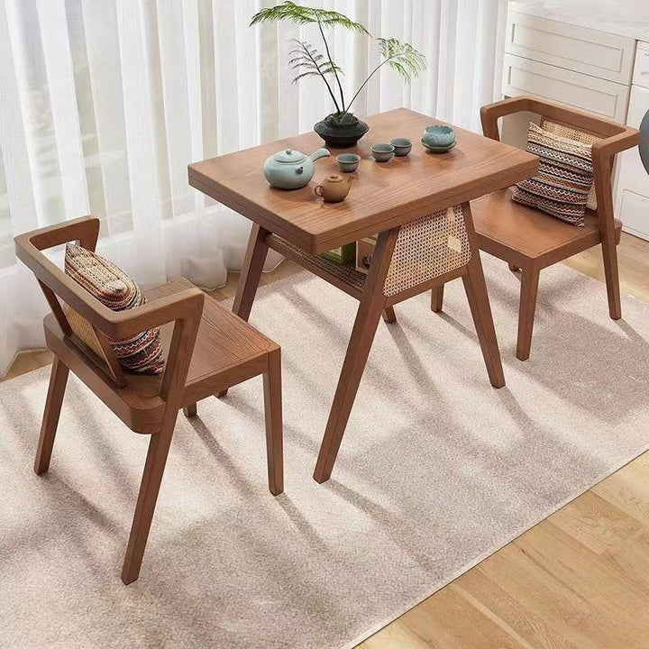 Contemporary Scandinavian Rectangular Tabletop Rubberwood Faux Rattan Coffee Table 1-Shelf For Living Room