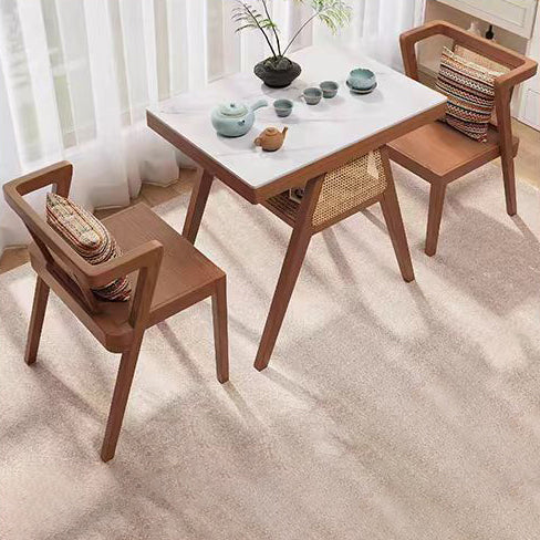 Contemporary Scandinavian Rectangular Tabletop Rubberwood Faux Rattan Coffee Table 1-Shelf For Living Room