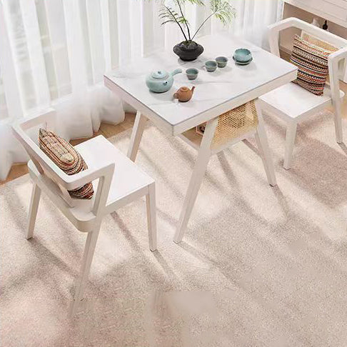 Contemporary Scandinavian Rectangular Tabletop Rubberwood Faux Rattan Coffee Table 1-Shelf For Living Room
