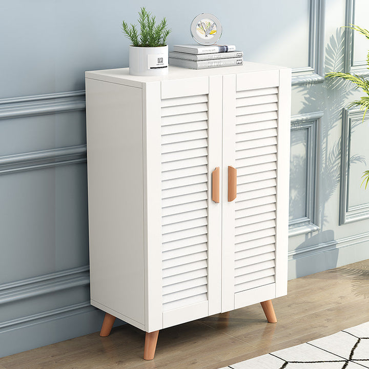 Contemporary Scandinavian Rectangular Eco-Friendly Engineered Wood Pine Core Panel Metal Shoe Storage 4-Tier For Entryways