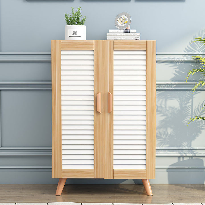 Contemporary Scandinavian Rectangular Eco-Friendly Engineered Wood Pine Core Panel Metal Shoe Storage 4-Tier For Entryways