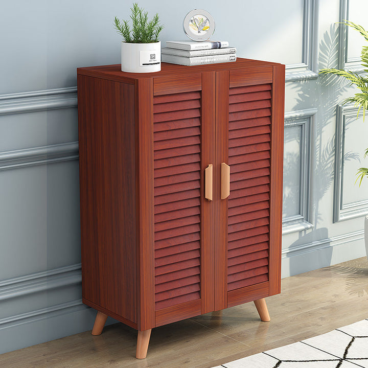 Contemporary Scandinavian Rectangular Eco-Friendly Engineered Wood Pine Core Panel Metal Shoe Storage 4-Tier For Entryways