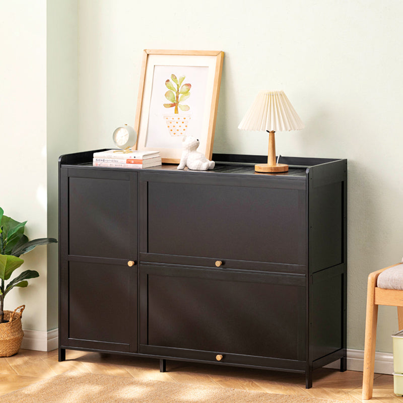 Rangement à chaussures moderne minimaliste rectangulaire en bambou, plastique et verre à 3 armoires pour entrées 