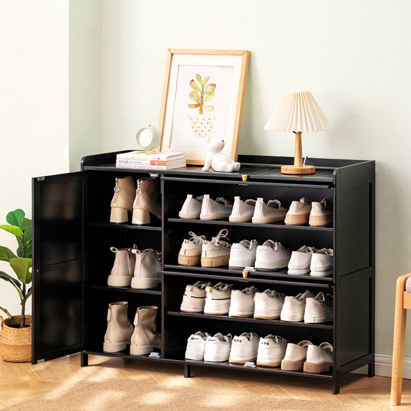 Rangement à chaussures moderne minimaliste rectangulaire en bambou, plastique et verre à 3 armoires pour entrées 