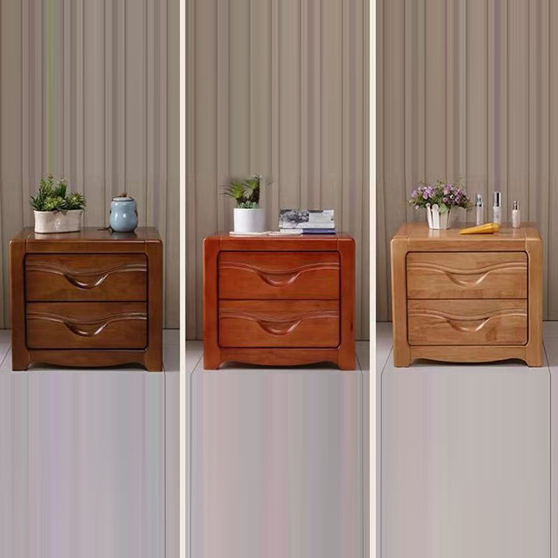 Modern Minimalist Square Rubberwood Plywood Nightstand 2-Drawer For Bedroom