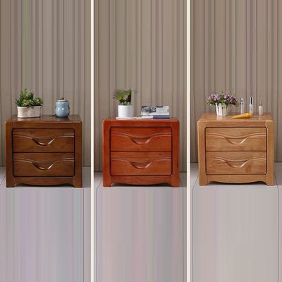 Table de nuit carrée minimaliste moderne en bois massif avec 2 tiroirs pour chambre 