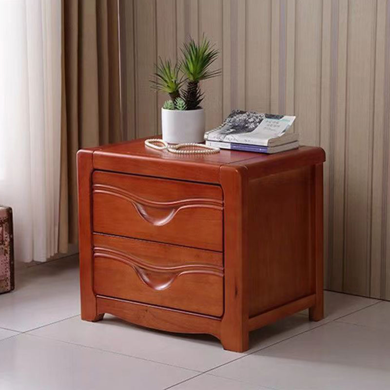 Table de nuit carrée minimaliste moderne en bois massif avec 2 tiroirs pour chambre 