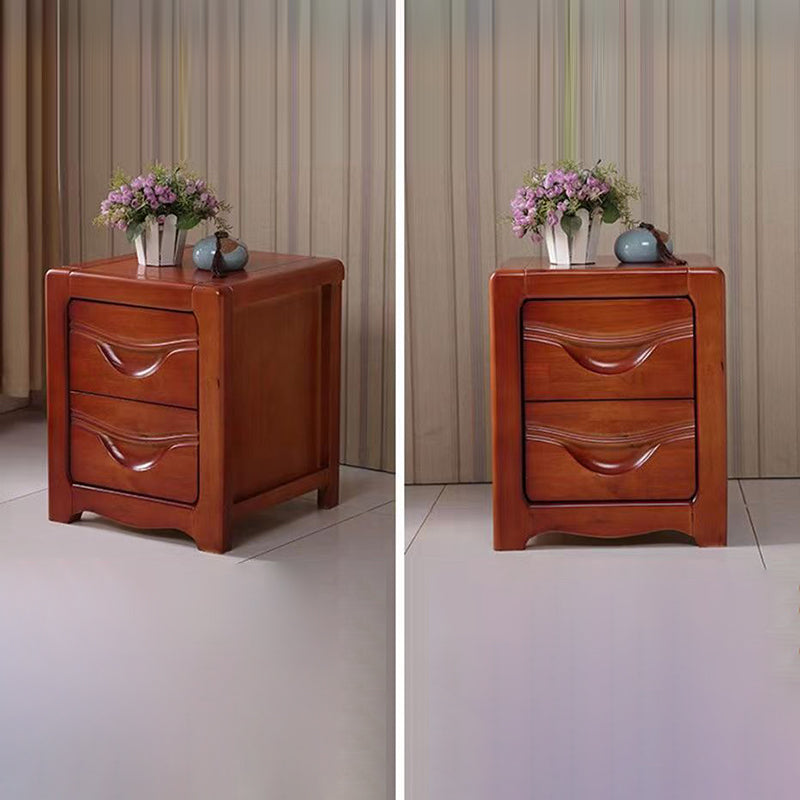 Table de nuit carrée minimaliste moderne en bois massif avec 2 tiroirs pour chambre 