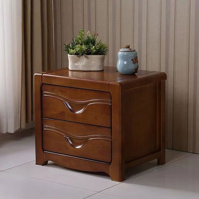 Table de nuit carrée minimaliste moderne en bois massif avec 2 tiroirs pour chambre 
