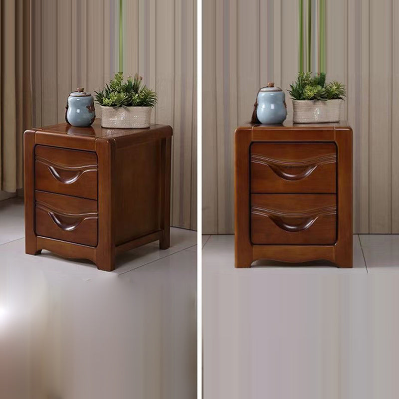 Modern Minimalist Square Rubberwood Plywood Nightstand 2-Drawer For Bedroom