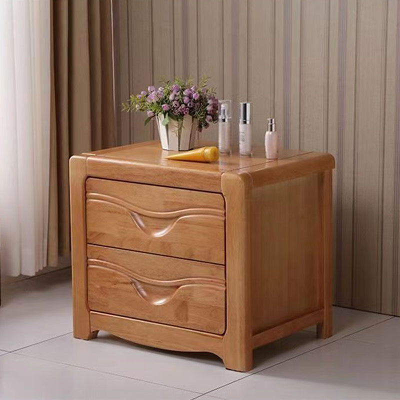 Table de nuit carrée minimaliste moderne en bois massif avec 2 tiroirs pour chambre 