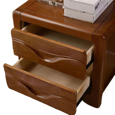 Table de nuit carrée minimaliste moderne en bois massif avec 2 tiroirs pour chambre 