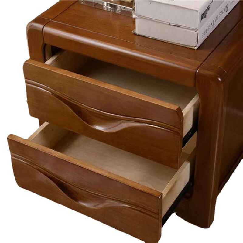 Table de nuit carrée minimaliste moderne en bois massif avec 2 tiroirs pour chambre 