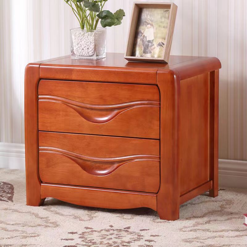 Modern Minimalist Square Rubberwood Plywood Nightstand 2-Drawer For Bedroom