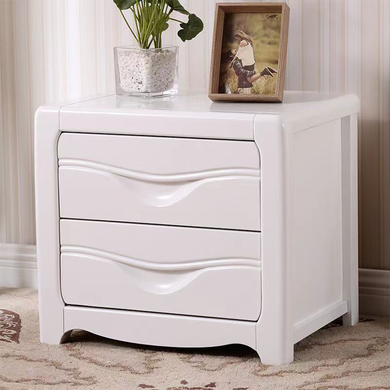 Modern Minimalist Square Rubberwood Plywood Nightstand 2-Drawer For Bedroom