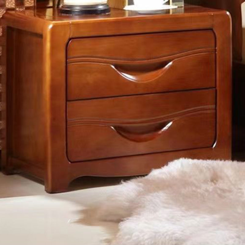 Table de nuit carrée minimaliste moderne en bois massif avec 2 tiroirs pour chambre 