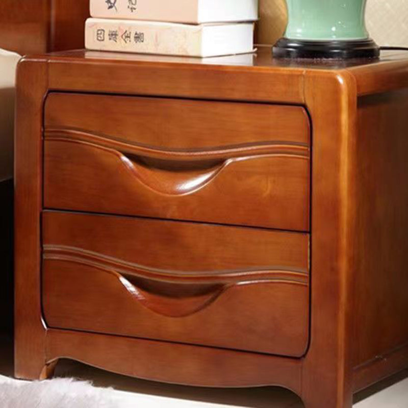 Table de nuit carrée minimaliste moderne en bois massif avec 2 tiroirs pour chambre 