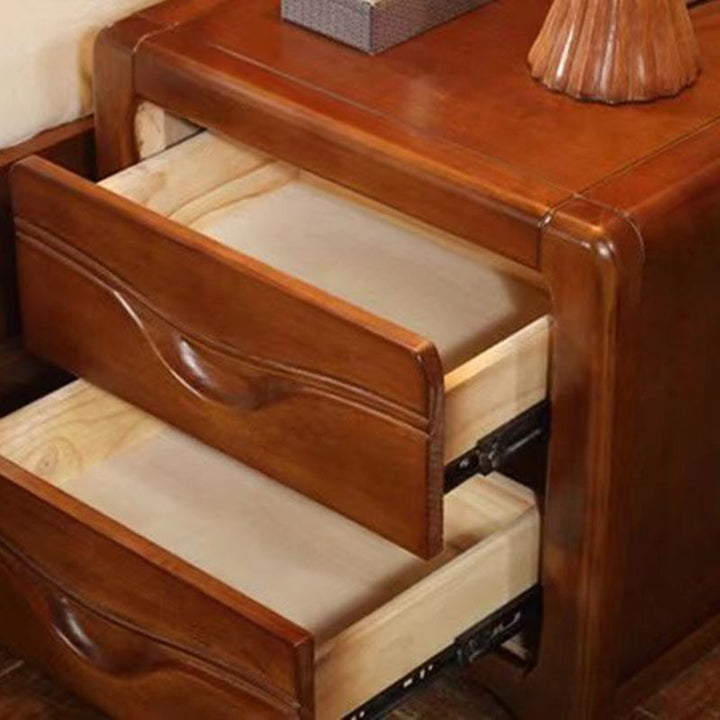 Modern Minimalist Square Rubberwood Plywood Nightstand 2-Drawer For Bedroom
