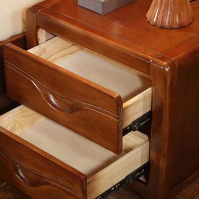 Table de nuit carrée minimaliste moderne en bois massif avec 2 tiroirs pour chambre 