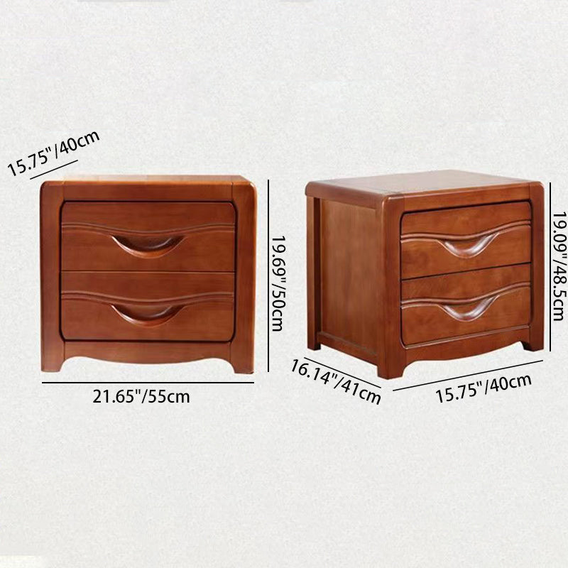 Table de nuit carrée minimaliste moderne en bois massif avec 2 tiroirs pour chambre 