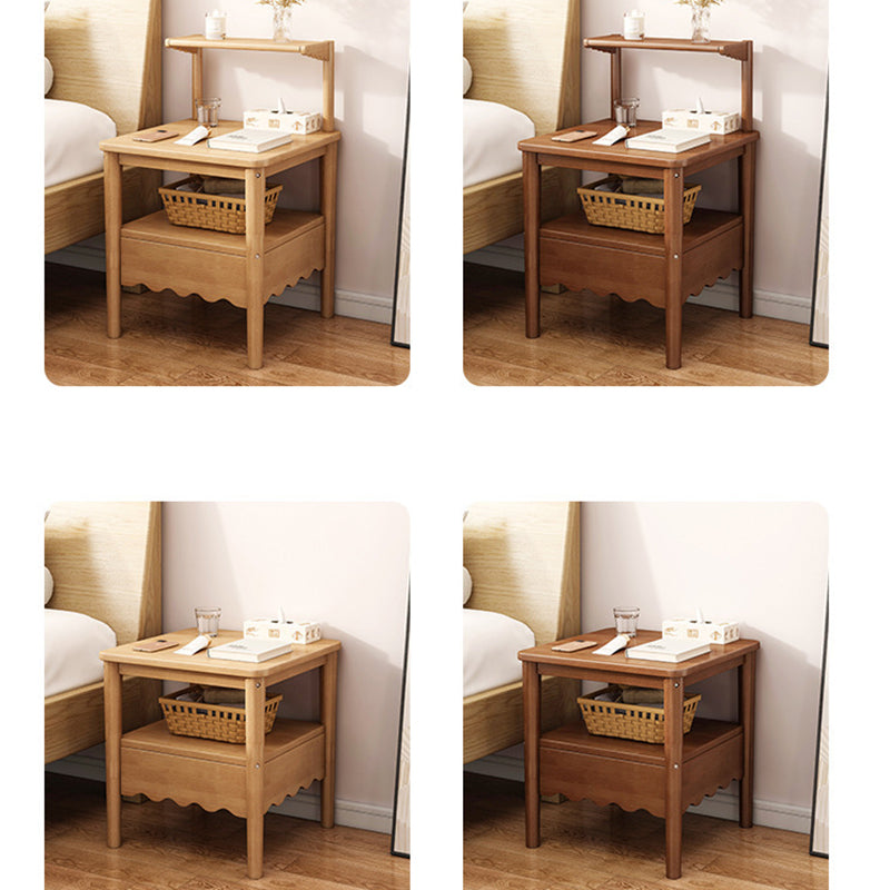 Table de chevet carrée minimaliste moderne en bois massif 1 étagère pour chambre 