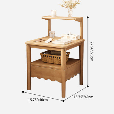 Table de chevet carrée minimaliste moderne en bois massif 1 étagère pour chambre 