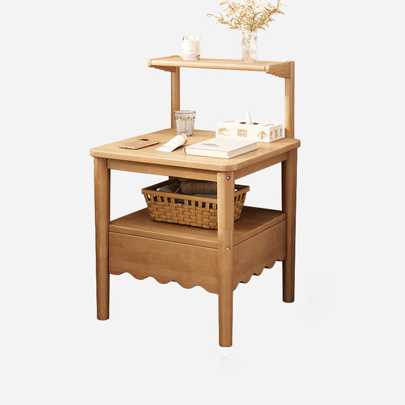 Table de chevet carrée minimaliste moderne en bois massif 1 étagère pour chambre 