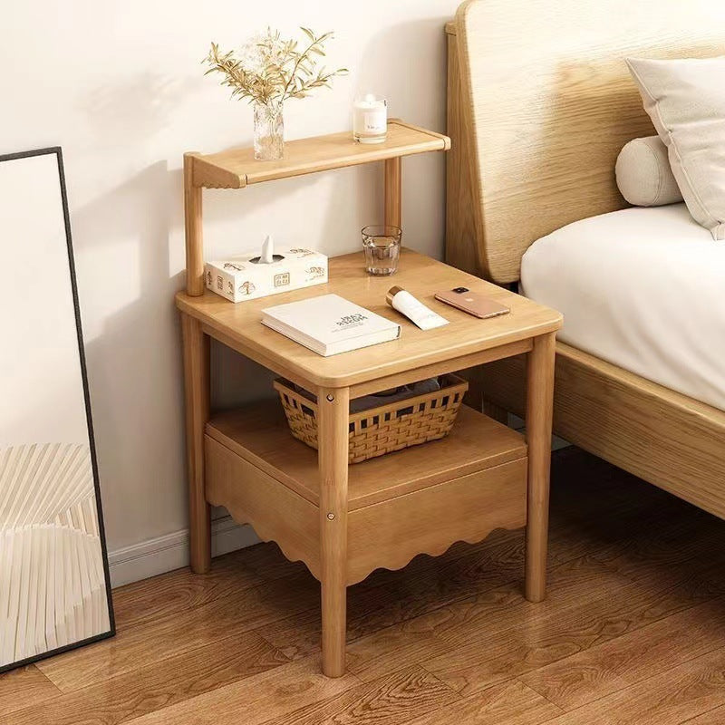 Table de chevet carrée minimaliste moderne en bois massif 1 étagère pour chambre 