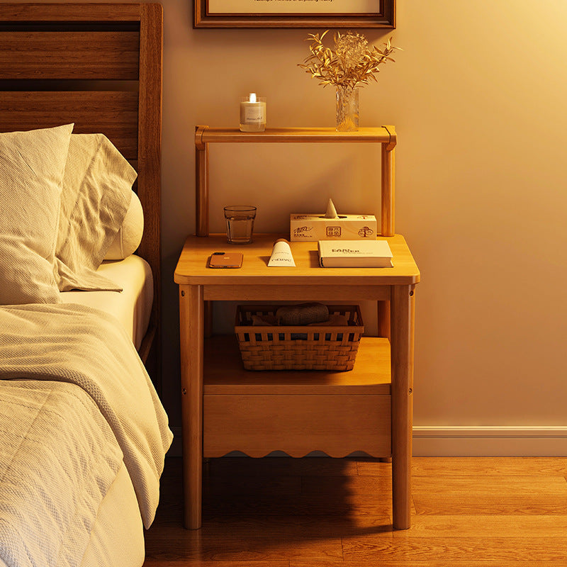 Table de chevet carrée minimaliste moderne en bois massif 1 étagère pour chambre 