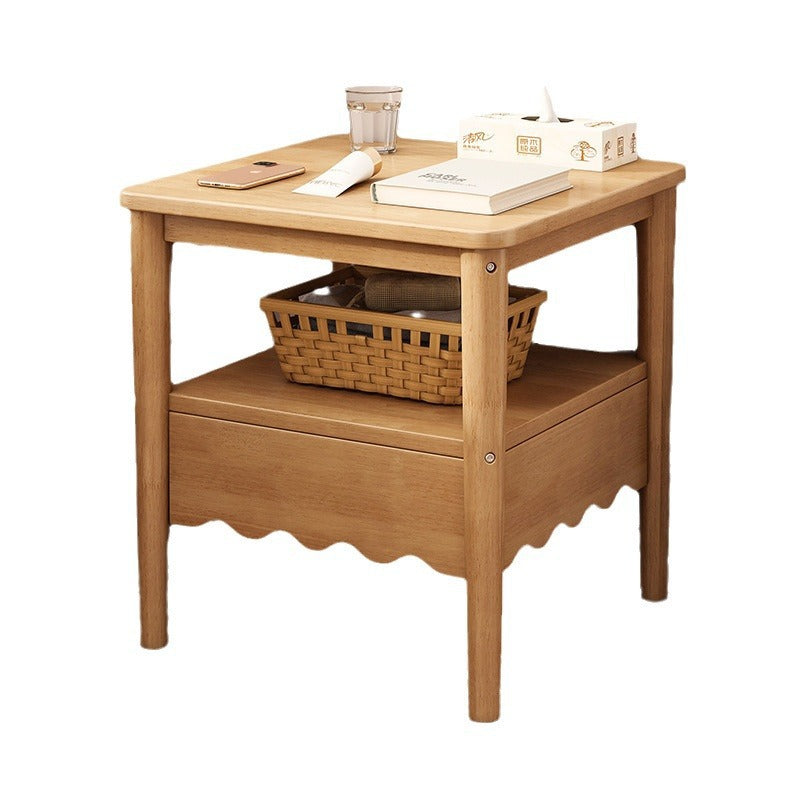 Table de chevet carrée minimaliste moderne en bois massif 1 étagère pour chambre 