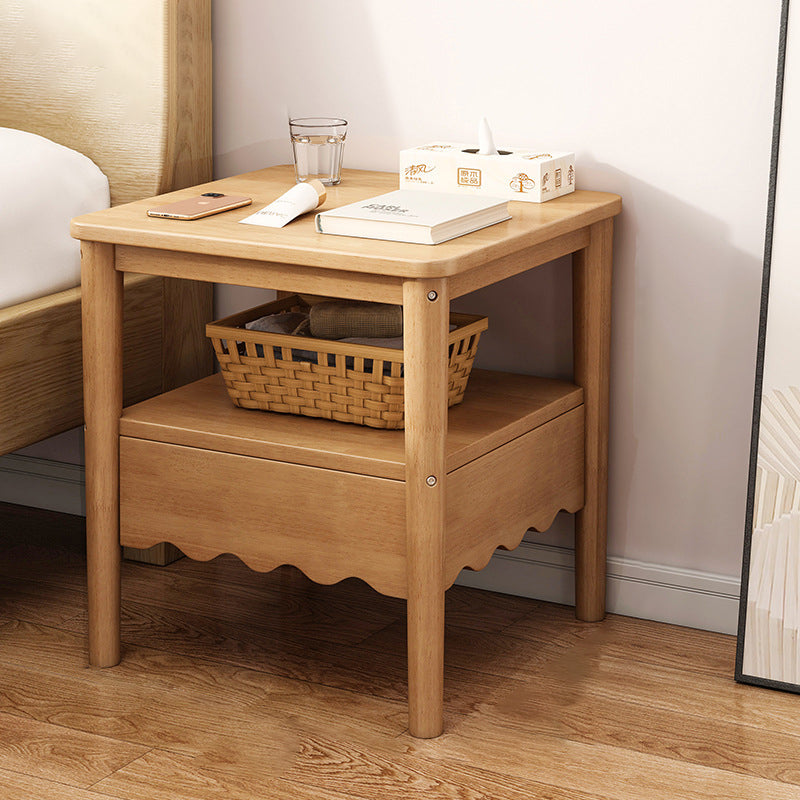 Table de chevet carrée minimaliste moderne en bois massif 1 étagère pour chambre 