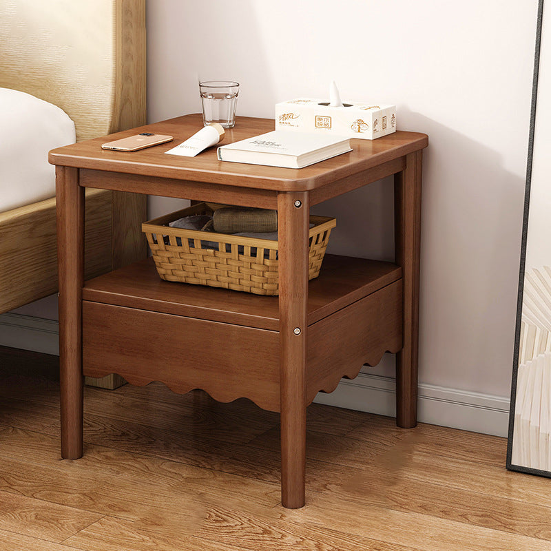 Table de chevet carrée minimaliste moderne en bois massif 1 étagère pour chambre 