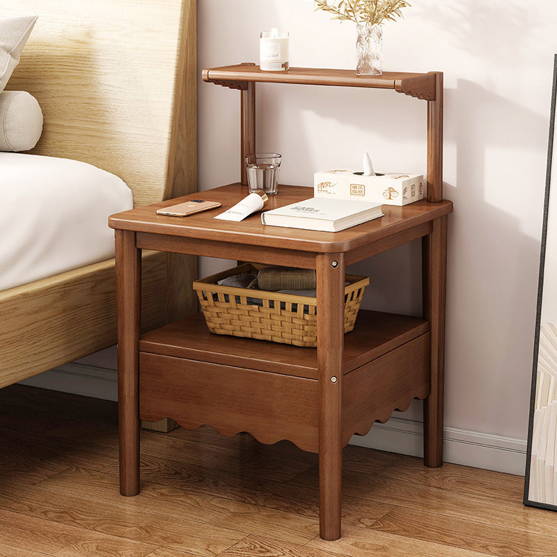 Table de chevet carrée minimaliste moderne en bois massif 1 étagère pour chambre 