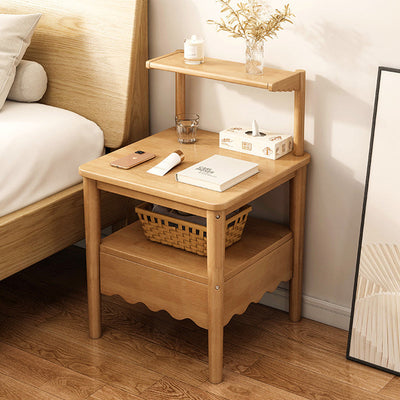 Table de chevet carrée minimaliste moderne en bois massif 1 étagère pour chambre 