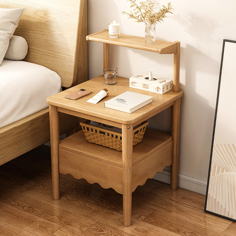 Table de chevet carrée minimaliste moderne en bois massif 1 étagère pour chambre 