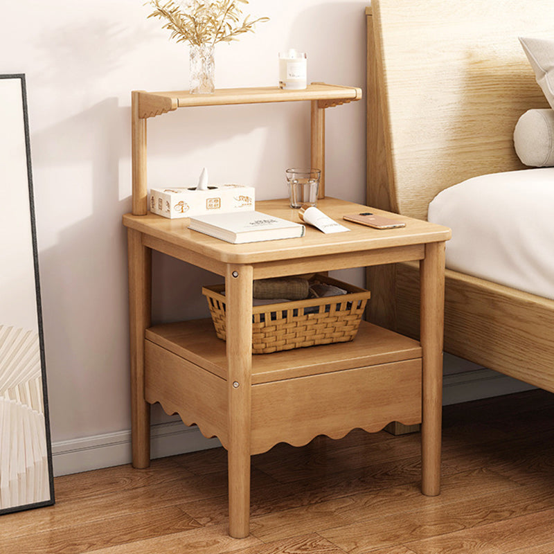 Table de chevet carrée minimaliste moderne en bois massif 1 étagère pour chambre 