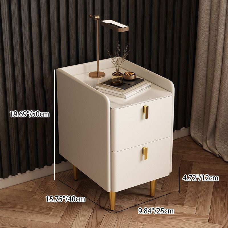 Table de chevet rectangulaire nordique contemporain en cuir microfibre bois massif acier au carbone 2 tiroirs pour chambre 