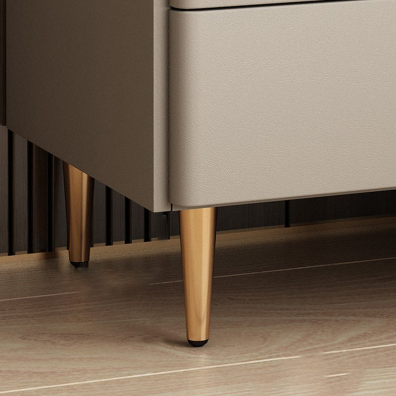 Table de chevet rectangulaire nordique contemporain en cuir microfibre bois massif acier au carbone 2 tiroirs pour chambre 