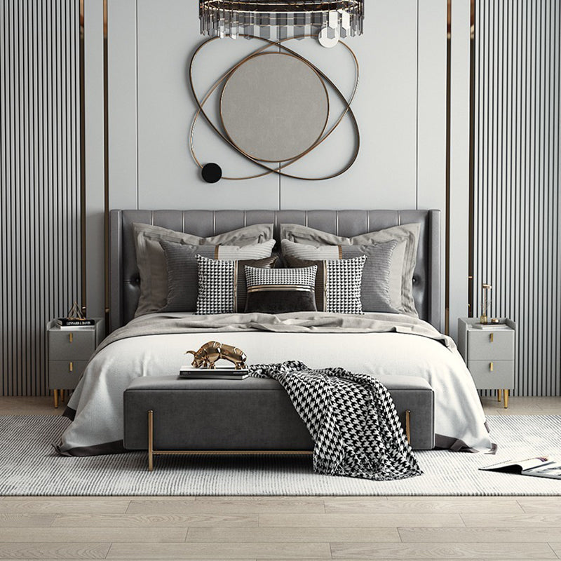 Table de chevet rectangulaire nordique contemporain en cuir microfibre bois massif acier au carbone 2 tiroirs pour chambre 