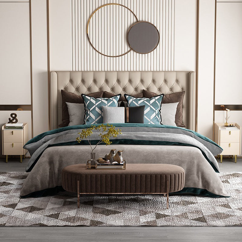 Table de chevet rectangulaire nordique contemporain en cuir microfibre bois massif acier au carbone 2 tiroirs pour chambre 