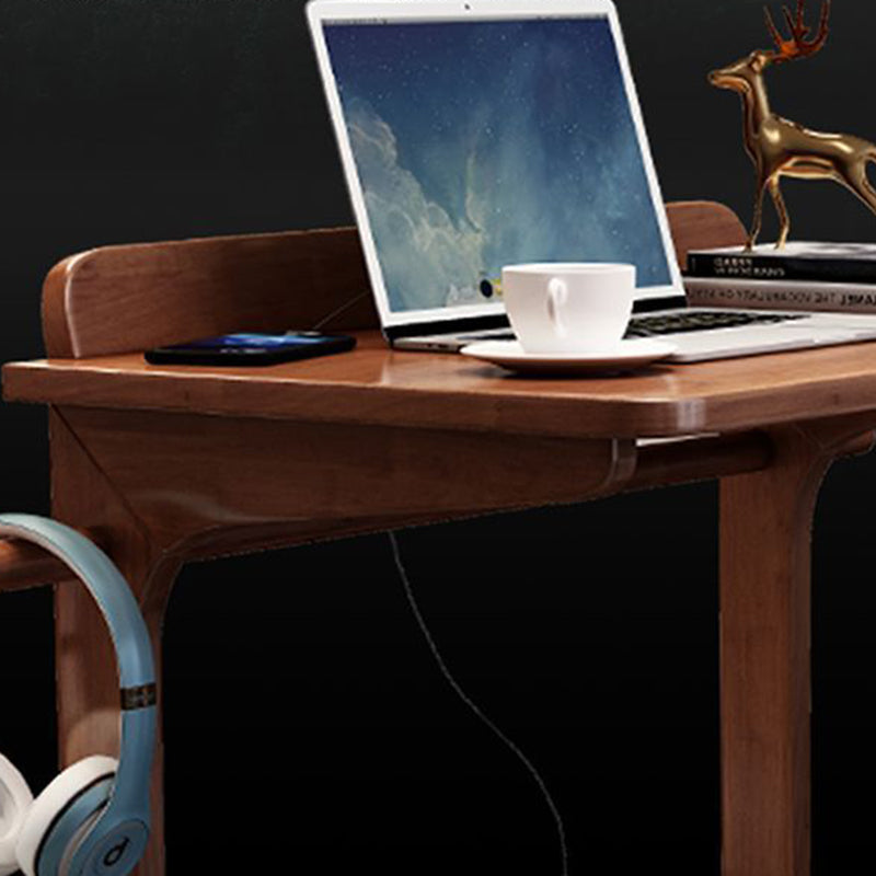 Modern Minimalist Rectangle Solid Wood Desk 2-Leg For Home Office