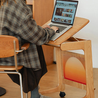 Modern Minimalist Square Cherry Wood Side Table 1-Shelf For Living Room