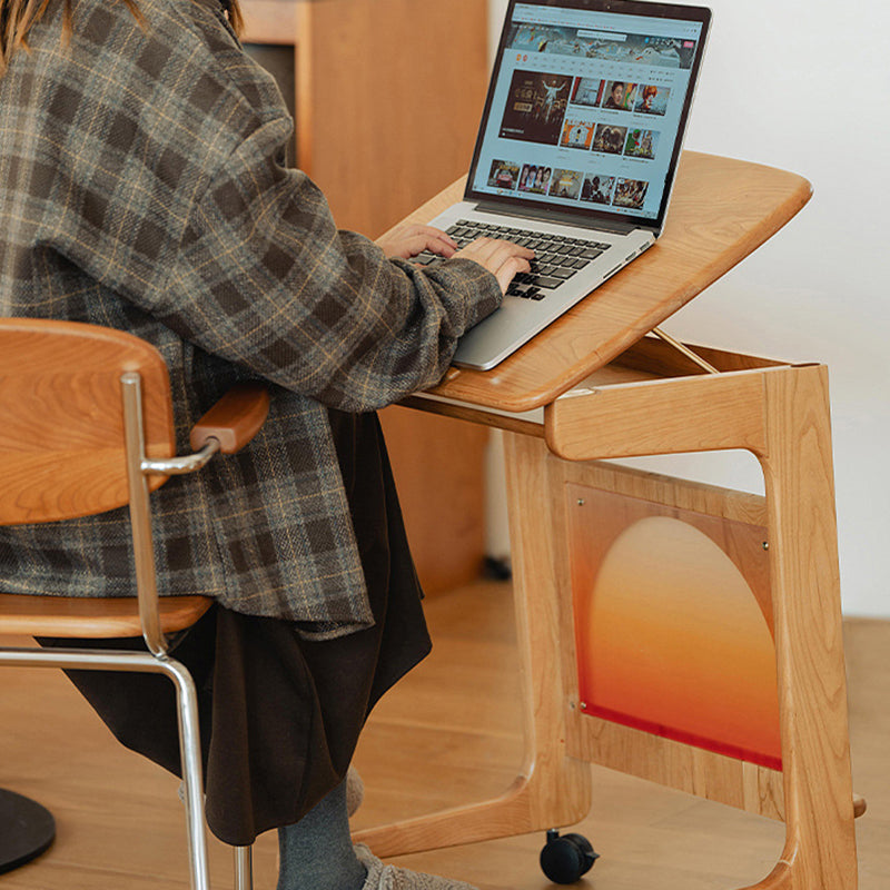 Modern Minimalist Square Cherry Wood Side Table 1-Shelf For Living Room